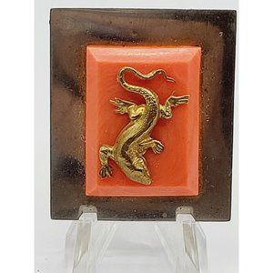 Depose Art Deco French Resin & Brass Lizard Brooch (A189)
